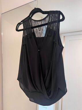 Black Lace Yoke Draped Sleeveless Camisole